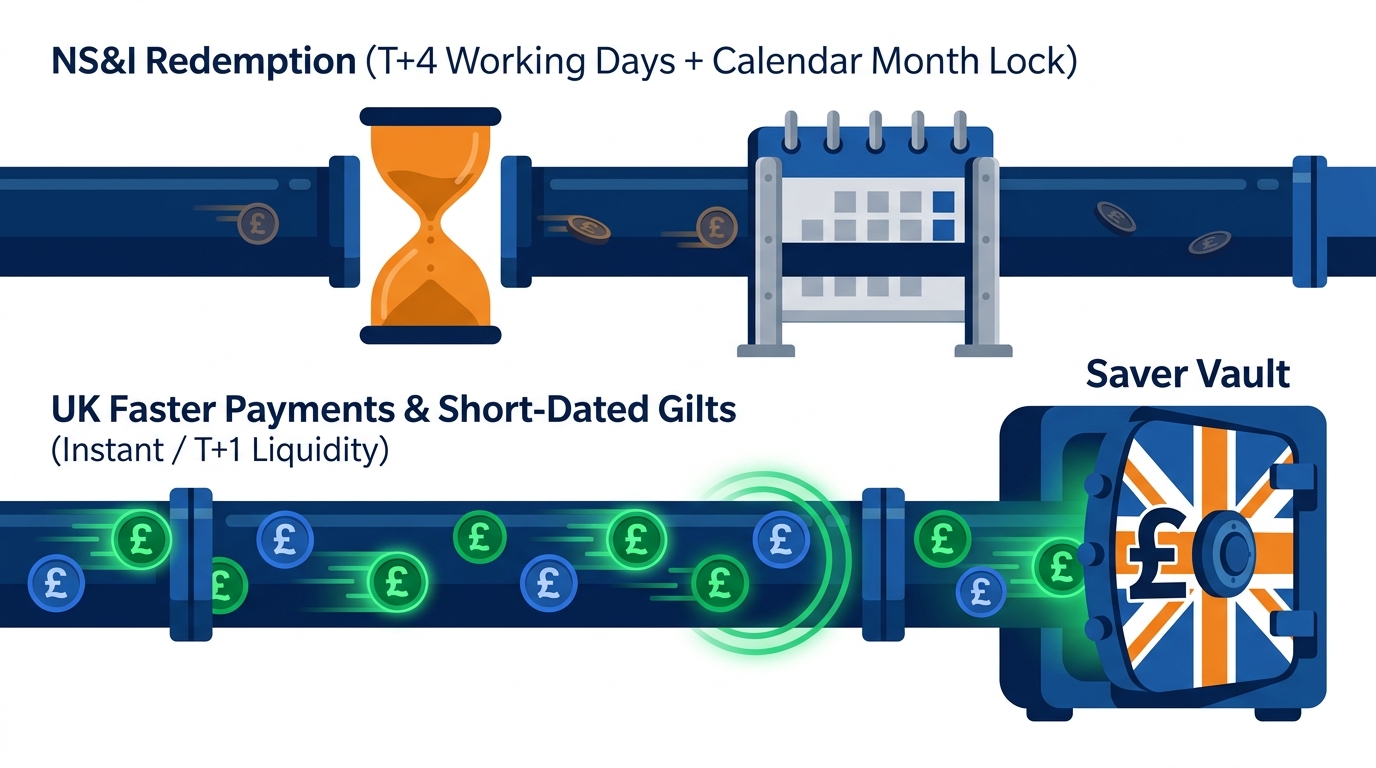 NS&I Redemption T+4 Working Days Lock vs UK Faster Payments and Short-Dated Gilts Liquidity